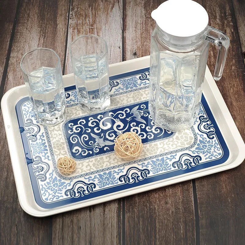 五和仿青花食品密胺餐具茶盘大号